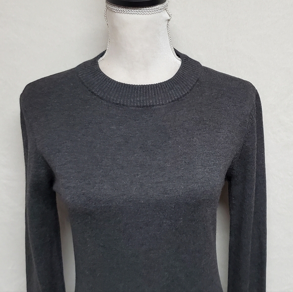 ROCOROSE Dark Gray Bodycon Mock Neck Long Sleeve Midi Ruffle Mermaid Dress M - Picture 3 of 11